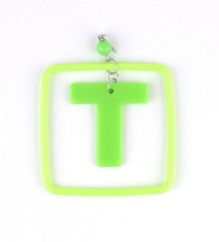 Initial Letter T Dangling Charm Green Acrylic Drop Earrings