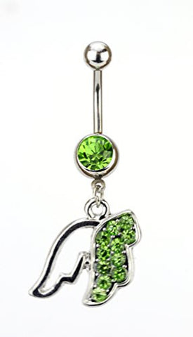 Lime Green Stone Pave Angel Wing Charm Surgical Steel Belly Ring in Silver-Tone