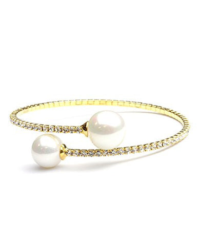 Clear Swarovski Elements Faux Pearl Tips Flex Cuff Bracelet in Gold-Tone MADE IN KOREA IKB1004G