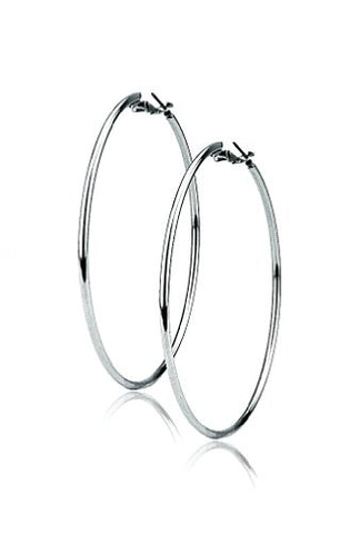 Hypo-Allergenic 2.35" (60mm) Simple Plain Hoop Earrings in Silver-Tone
