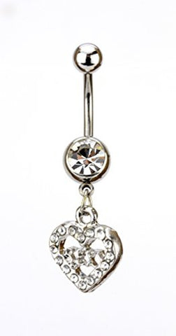 Clear Rhinestone Sexy Inscription Heart Charm Surgical Steel Belly Ring in Silver-Tone