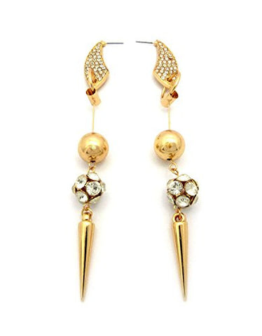 Rhinestone Fireball Spike Dangle Drop Earrings in Gold-Tone