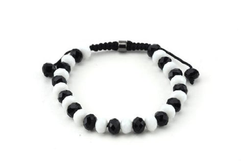 Black/Whtie Faceted Crystal Stone Adjustable Bracelet MB33BKWH