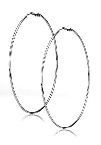 Hypo-Allergenic 4.30" (110mm) Extra Big Simple Plain Hoop Earrings in Silver-Tone