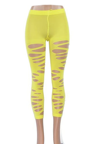 NYfashion101 Unique Yellow Multi Hole Ladies' Stretch Fashion Tights LG-525-01 YELLOW