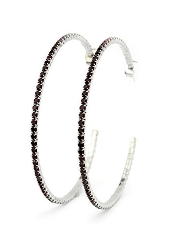 Red Swarovski Elements 55mm Flex Hoop Earrings in Silver-Tone MADE IN KOREA IKE1002RD