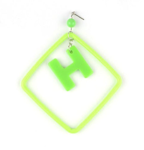 Initial Letter H Dangling Charm Green Acrylic Drop Earrings