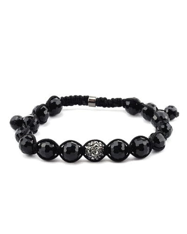 Black Disco Ball w/ Grey Tone Encrusted Bead Shamballa Bracelet MB23HE