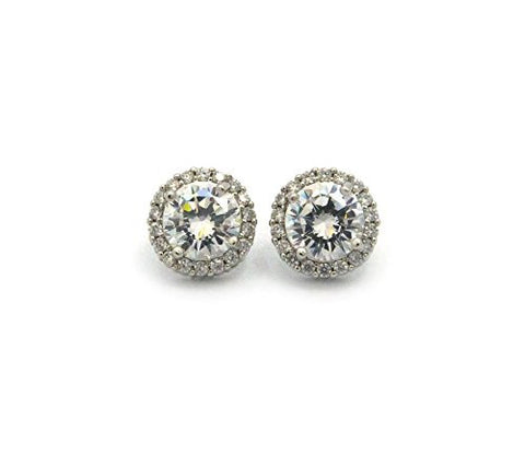 High Quality 6mm Clear Cubic Zirconia Cluster Stud Earrings in Silver-Tone