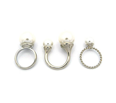 3 Piece White Faux Pearl Accent Fashion Ring Set