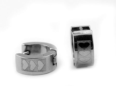 Triple Heart Print Stainless Steel Mini Hoop Earrings in Silver-Tone SSE3RD