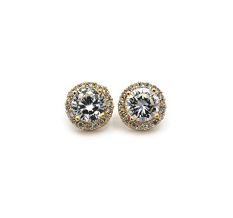 High Quality 6mm Clear Cubic Zirconia Cluster Stud Earrings in Gold-Tone