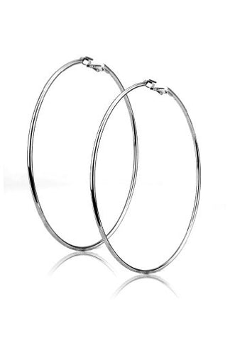 Hypo-Allergenic 3.35" (85mm) Simple Plain Hoop Earrings in Silver-Tone