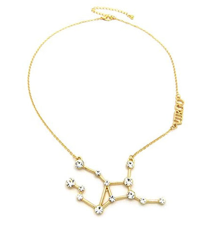 Virgo Zodiac Sign Rhinestone Horoscope Pendant 2mm 16" + Extension Necklace in Gold-Tone