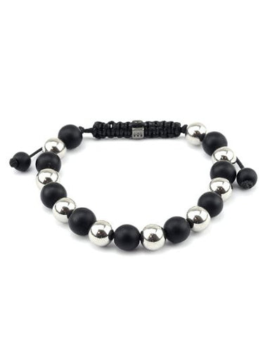 Matte Black & Silver Tone Metal Bead Adjustable Bracelet MB207