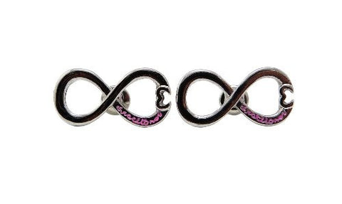 Directioner® Engraved Heart Tip Infinity Loop Stud Earrings in Pink/Silver-Tone