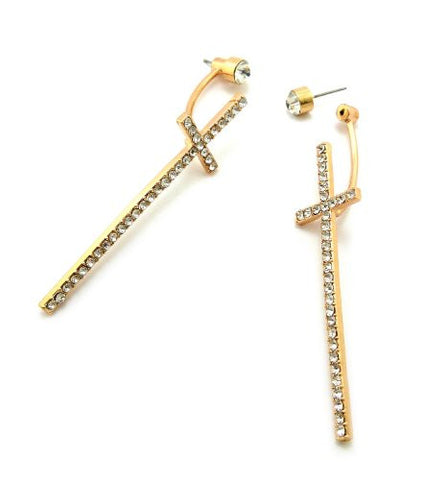 Gold Color Rhinestone Cross Unique Drop Earrings OE1053GDCLR