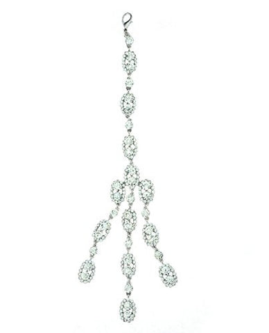 Clear Rhinestone Triple Stand Dangle Back Chain Necklace in Silver-Tone