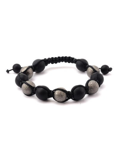 Matte Black & Pearl Grey Ball Adjustable Shamballa Bracelet MHB59
