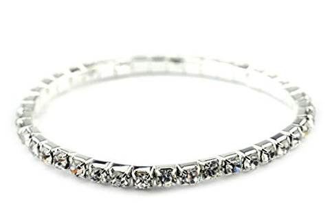 Single Row Rhinestone Stretch Bracelet in Silver-Tone B1053
