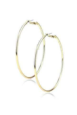Hypo-Allergenic 2.35" (60mm) Simple Plain Hoop Earrings in Gold-Tone
