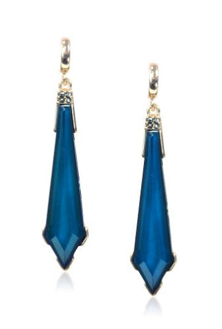 New Gold Tone Blue Epoxy Faceted Colored Stone Sword Ladies Drop Earring Set DVE7385GBL