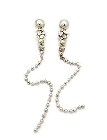 Encrusted Rhinestone Ball Bead Charm Drop Earrings in Silver-Tone