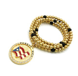 Stone Stud Puerto Rico Waving Flag Medal Pendant Necklace