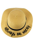 C.C Children's Weaved Crushable Beach Embroidered Quote Flop Brim Sun Hat