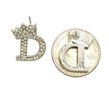 Stone Stud Tilted Crown Initial Pierced Earrings, D/Silver-Tone