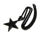 Stone Stud Layered Star Pendant with 5mm 24" Cuban Chain Necklace in Black