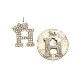 Stone Stud Tilted Crown Initial Pierced Earrings, H/Silver-Tone