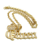 Stone Stud Crowned Queen Pendant with 4mm 18" Link Chain Necklace in Gold-Tone