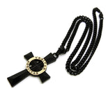 Polished Veritas Aequitas Pendant 5mm Black Cuban Chain Necklace, Gold-Tone
