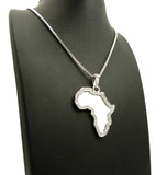 Stone Stud Edge Africa Continent Mirror Pendant with 3mm 24" Cuban Chain Necklace, Silver-Tone