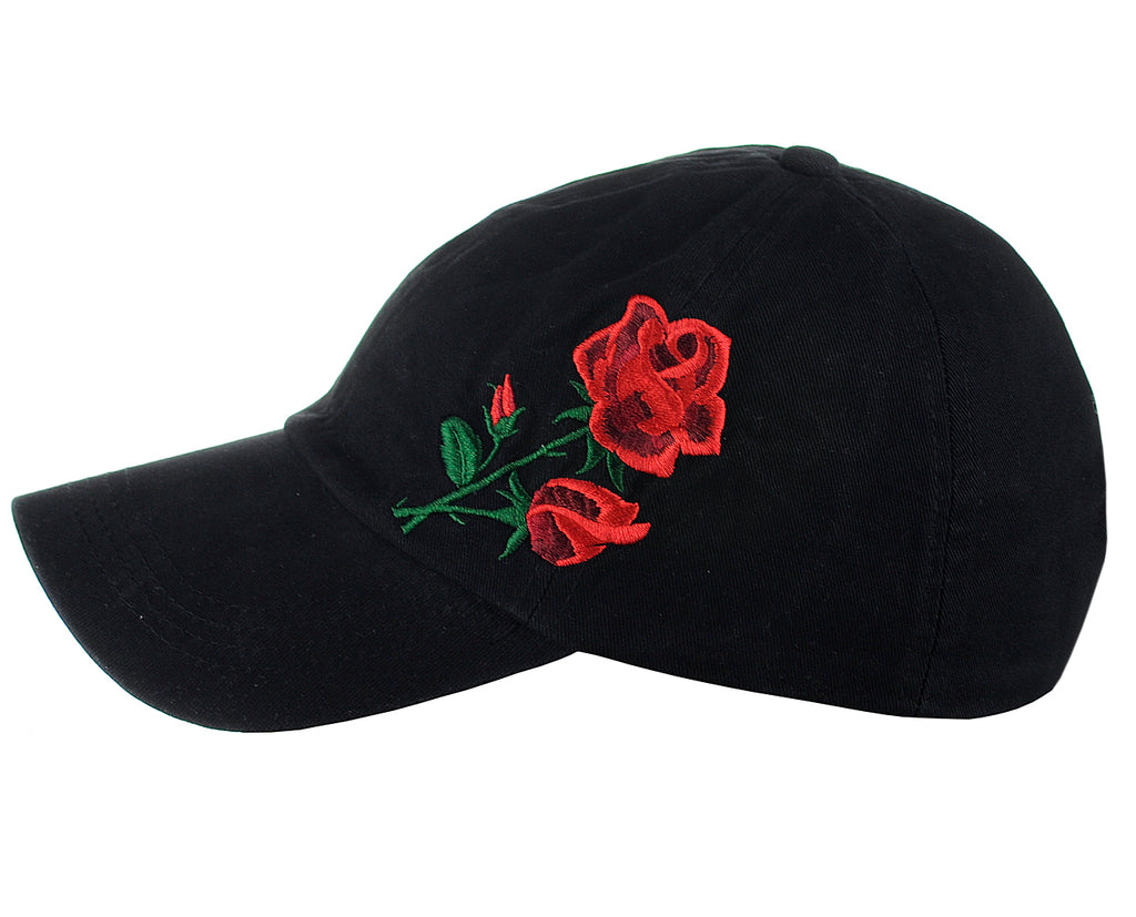 Side Embroidered Rose Adjustable Low Profile Baseball Dad 