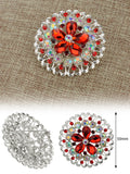 NYFASHION101 Elegant Formal Star Flower Rhinestone Studded Round Brooch Pin, Red/Silver-Tone