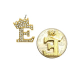 Stone Stud Tilted Crown Initial Pierced Earrings, E/Gold-Tone