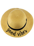 C.C Children's Weaved Crushable Beach Embroidered Quote Flop Brim Sun Hat