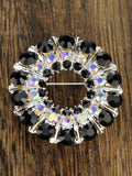 NYFASHION101 Elegant Formal Multi Size Rhinestone Studded Round Brooch Pin, Black/Silver-Tone
