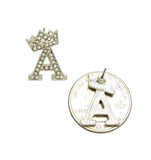 Stone Stud Tilted Crown Initial Pierced Earrings, A/Silver-Tone