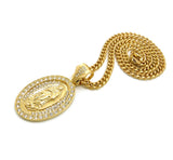 Stone Stud Oval Virgin Mary Medal Pendant with 6mm Cuban Chain in Gold-Tone, 36"