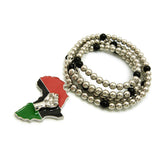 Pan Africa Continent Pendant with 6mm 30" CCB Bead Necklace, Silver-Tone/Power Fist on Pan Africa