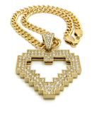 Stone Stud Pixel Heart Pendant with 8mm 18" Link Chain Necklace, Gold-Tone