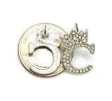 Stone Stud Tilted Crown Initial Pierced Earrings, C/Silver-Tone