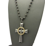 Gold-Tone Veritas Aequitas Pendant 6mm 30" Bead Chain Necklace in Hematite-Tone