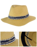 C.C Women's Paper Woven Panama Sun Beach Hat with Navy Fuzzy Band, Natural
