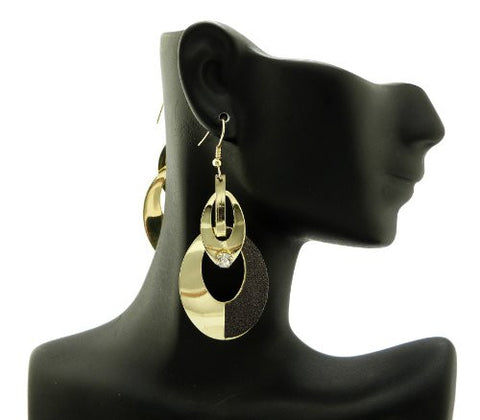 Shimmer Ring Drop Earrigns in Black/Gold-Tone