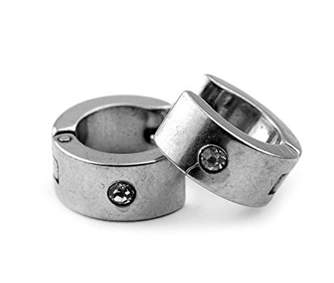 Rhinestone Studded Stainless Steel Mini Hoop Earrings in Silver-Tone SSE1RD