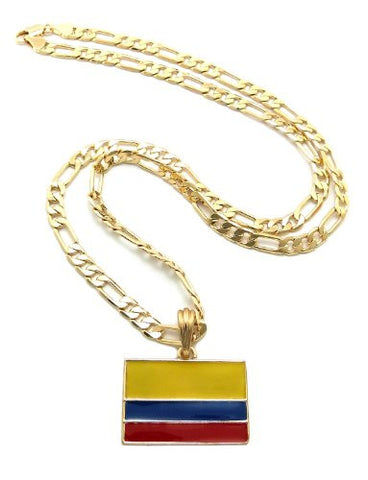 Columbia Flag Pendant with 5mm 24" Figaro Chain Necklace - Gold-Tone